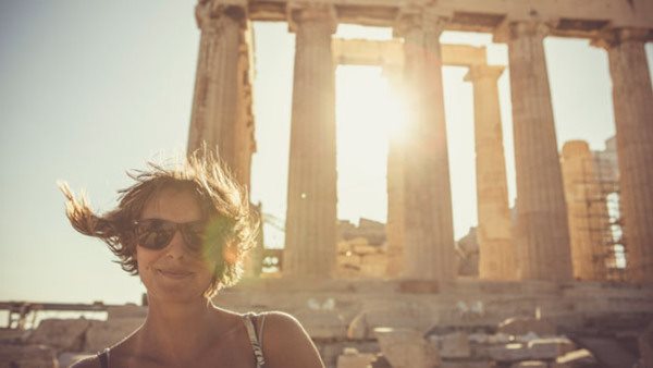 Woman in front of Athens Parthenon