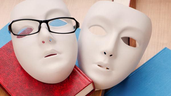 Reading concept with masks, books and  glasses